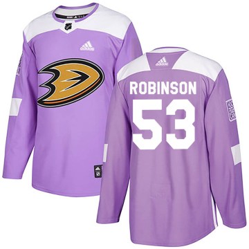 Adidas Anaheim Ducks Youth Buddy Robinson Authentic Purple Fights Cancer Practice NHL Jersey