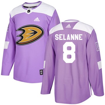 Adidas Anaheim Ducks Youth Teemu Selanne Authentic Purple Fights Cancer Practice NHL Jersey