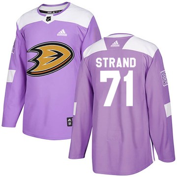 Adidas Anaheim Ducks Youth Austin Strand Authentic Purple Fights Cancer Practice NHL Jersey
