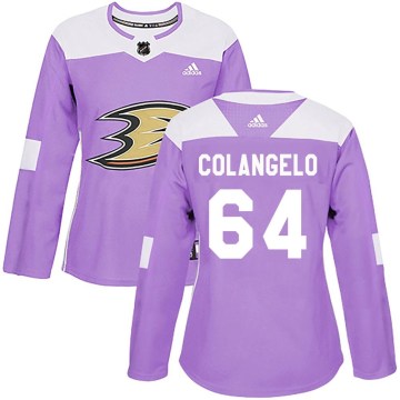 Adidas Anaheim Ducks Women's Sam Colangelo Authentic Purple Fights Cancer Practice NHL Jersey