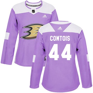 Adidas Anaheim Ducks Women's Max Comtois Authentic Purple Fights Cancer Practice NHL Jersey