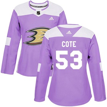 Adidas Anaheim Ducks Women's Charles Cote Authentic Purple Fights Cancer Practice NHL Jersey