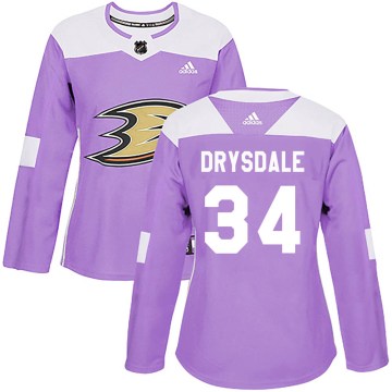 Adidas Anaheim Ducks Women's Jamie Drysdale Authentic Purple Fights Cancer Practice NHL Jersey