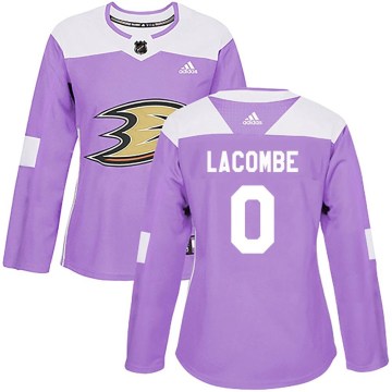 Adidas Anaheim Ducks Women's Jackson LaCombe Authentic Purple Fights Cancer Practice NHL Jersey