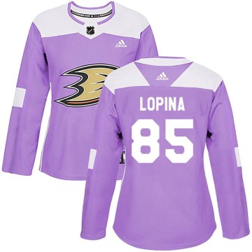 Adidas Anaheim Ducks Women's Josh Lopina Authentic Purple Fights Cancer Practice NHL Jersey