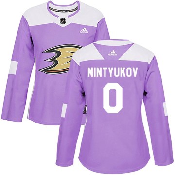 Adidas Anaheim Ducks Women's Pavel Mintyukov Authentic Purple Fights Cancer Practice NHL Jersey