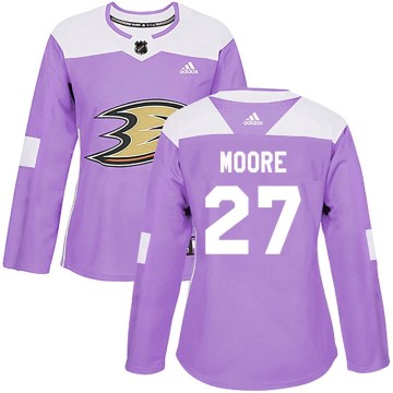 Adidas Anaheim Ducks Women's John Moore Authentic Purple Fights Cancer Practice NHL Jersey