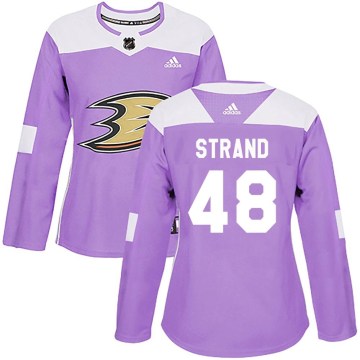 Adidas Anaheim Ducks Women's Austin Strand Authentic Purple Fights Cancer Practice NHL Jersey