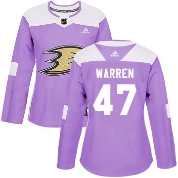 Adidas Anaheim Ducks Women's Noah Warren Authentic Purple Fights Cancer Practice NHL Jersey