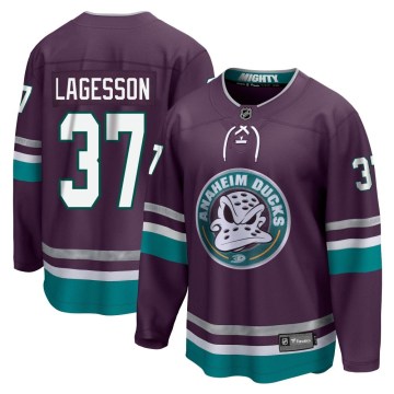 Fanatics Branded Anaheim Ducks Men's William Lagesson Premier Purple 30th Anniversary Breakaway NHL Jersey