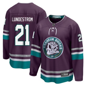 Fanatics Branded Anaheim Ducks Men's Isac Lundestrom Premier Purple 30th Anniversary Breakaway NHL Jersey