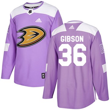 Adidas Anaheim Ducks Men's John Gibson Authentic Purple Fights Cancer Practice NHL Jersey