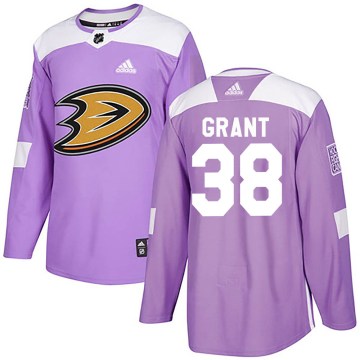 Adidas Anaheim Ducks Men's Derek Grant Authentic Purple Fights Cancer Practice NHL Jersey
