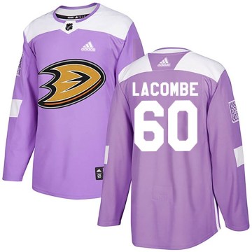 Adidas Anaheim Ducks Men's Jackson LaCombe Authentic Purple Fights Cancer Practice NHL Jersey