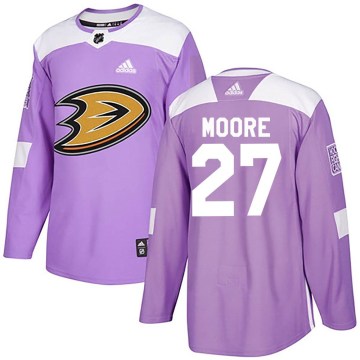 Adidas Anaheim Ducks Men's John Moore Authentic Purple Fights Cancer Practice NHL Jersey