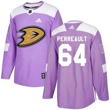 Adidas Anaheim Ducks Men's Jacob Perreault Authentic Purple Fights Cancer Practice NHL Jersey