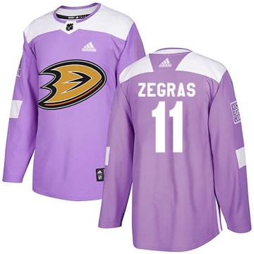 Adidas Anaheim Ducks Men's Trevor Zegras Authentic Purple Fights Cancer Practice NHL Jersey