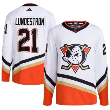 Adidas Anaheim Ducks Youth Isac Lundestrom Authentic White Reverse Retro 2.0 NHL Jersey