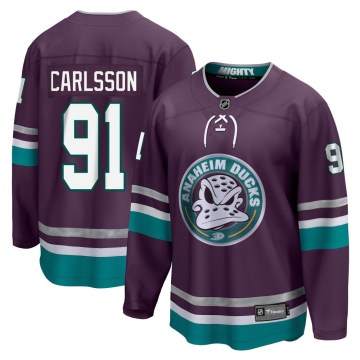 Fanatics Branded Anaheim Ducks Youth Leo Carlsson Premier Purple 30th Anniversary Breakaway NHL Jersey