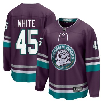 Fanatics Branded Anaheim Ducks Youth Colton White Premier White Purple Purple 30th Anniversary Breakaway NHL Jersey