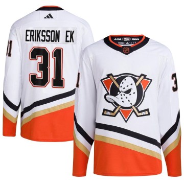 Adidas Anaheim Ducks Men's Olle Eriksson Ek Authentic White Reverse Retro 2.0 NHL Jersey