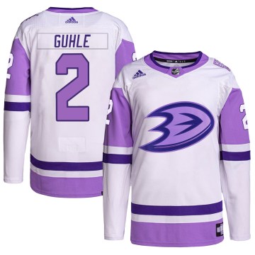 Adidas Anaheim Ducks Youth Brendan Guhle Authentic White/Purple Hockey Fights Cancer Primegreen NHL Jersey