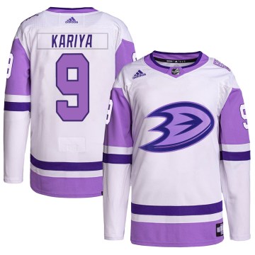 Adidas Anaheim Ducks Youth Paul Kariya Authentic White/Purple Hockey Fights Cancer Primegreen NHL Jersey