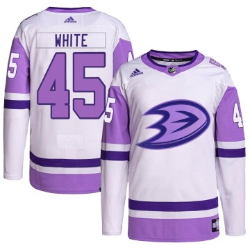 Adidas Anaheim Ducks Youth Colton White Authentic White/Purple Hockey Fights Cancer Primegreen NHL Jersey