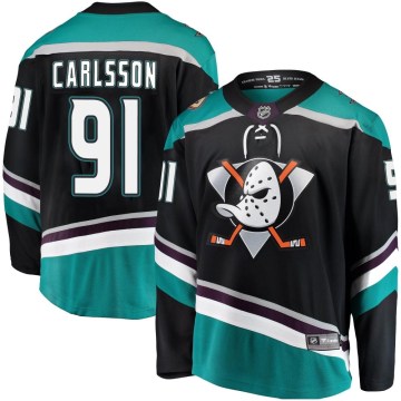 Fanatics Branded Anaheim Ducks Youth Leo Carlsson Breakaway Black Alternate NHL Jersey
